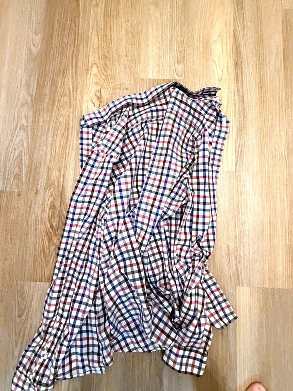 Express Button Down Shirt Mens L Cream Navy Red Tattersall Check Long Sleeve
